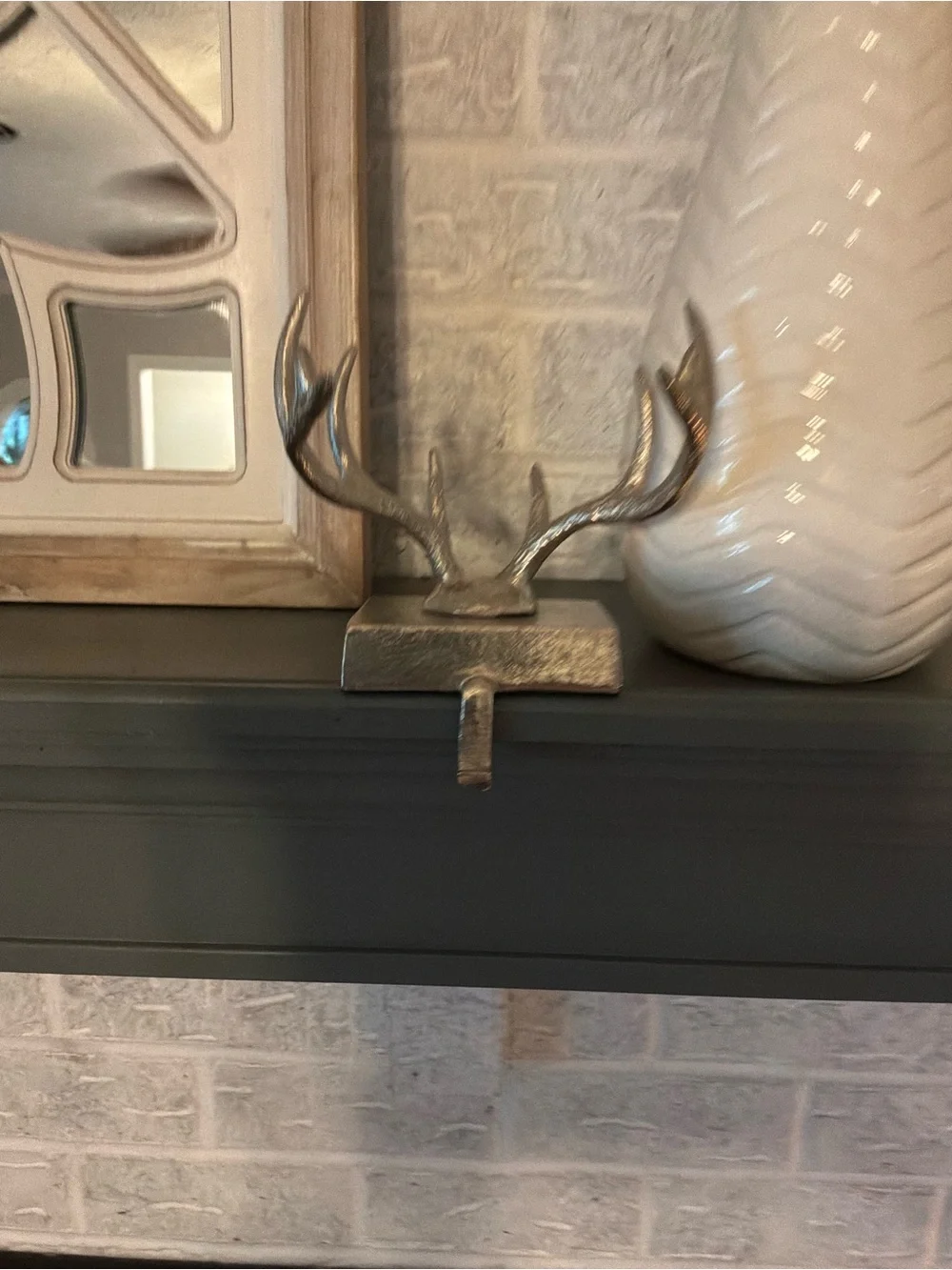 West Elm Metallic Silver Antler Mantel Stocking Holder